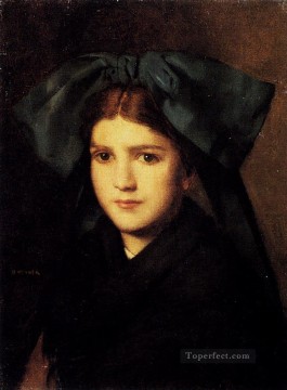 ジャン・ジャック・ヘナー Painting - 帽子の中に箱を入れた若い女の子の肖像 ジャン・ジャック・ヘナー